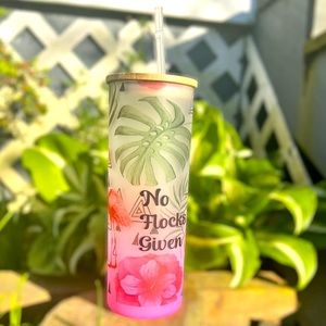 25oz Pink Frosted Glass Tumbler “No Flocks Given (Flamingo)”